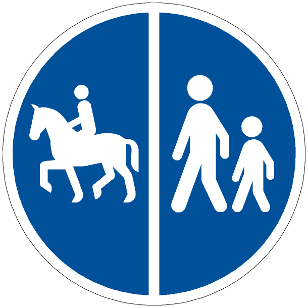 D26,4 - Delt sti, fodg�ngere og cykler venstre, ridning h�jre - 30cm