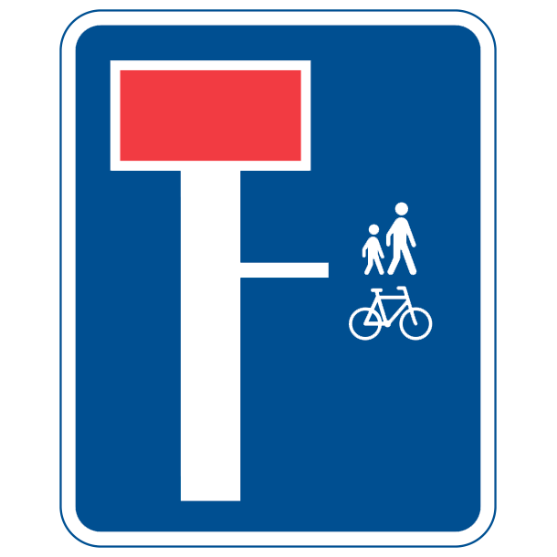 E18,1,2 - Blind vej, fortstter i sti til cyklister mod hjre - 60x50cm
