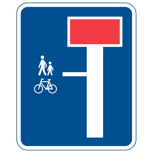 E18,1,3 - Blind vej, fortstter i sti til cyklister mod venstre - 60x50cm