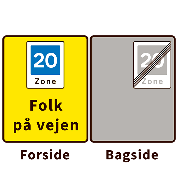E53,4-20-G/E54-20 - Gul tavle - Folk p vejen og ophr - dobbeltsidet - 120x90cm