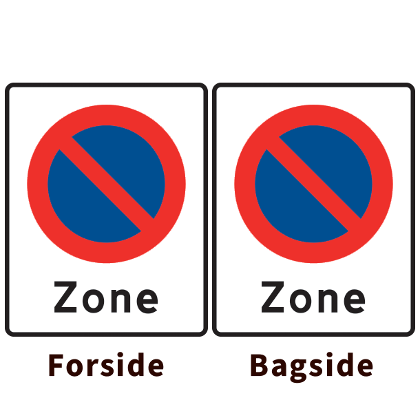 E68/E68 - Zone med parkering forbudt - dobbeltsidet - 50x40cm