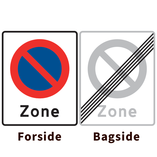 E68/E69 - Zone med parkering forbudt og ophr - dobbeltsidet - 50x40cm