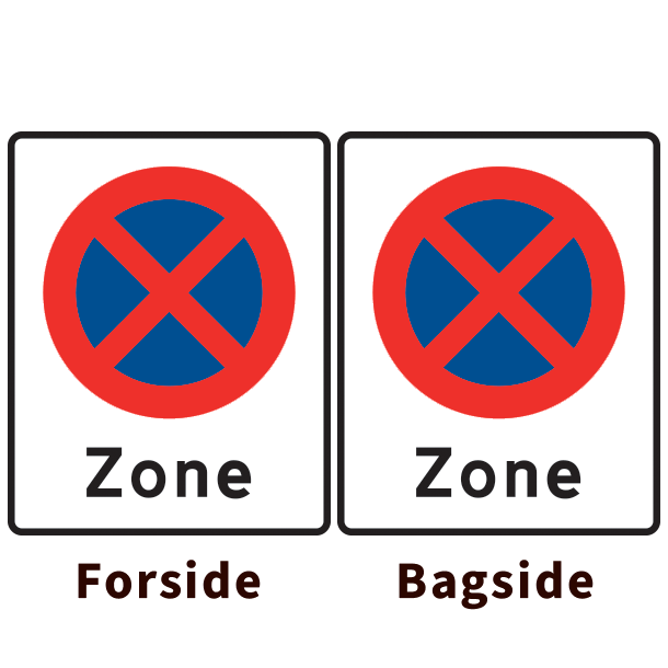E68,2/E68,2 - Zone med standsning forbudt - dobbeltsidet - 60x50cm