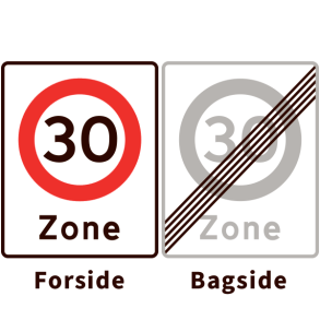 E6869,4-30 - Zone med lokal hastighedsbegrænsning og ophør - dobbeltsidet