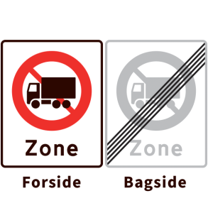 E68,5/E69,5 - Zone med lastbil forbudt og ophør - dobbeltsidet